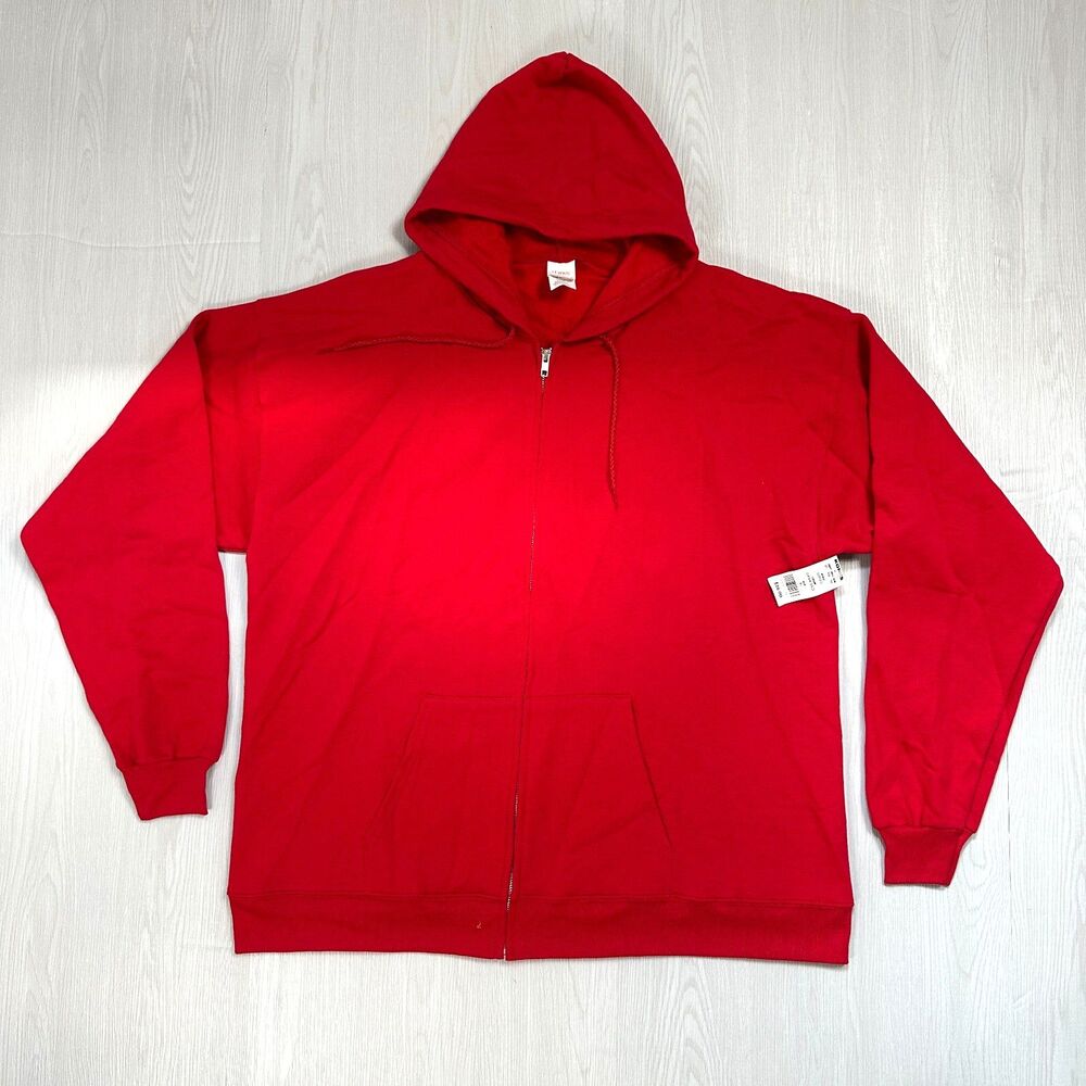 Hanes Men’s XL Fleece Red Sweatshirt Hoodie Long Sleeve Full Zip Front Pockets
